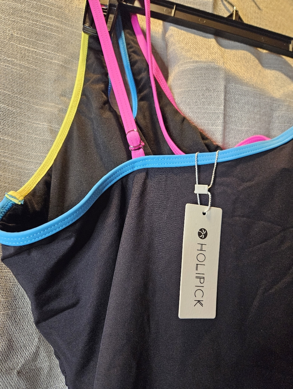 Holipick One Shoulder One Piece Swimsuit Colorful Black XL Tummy Control NWT - Picture 13 of 16
